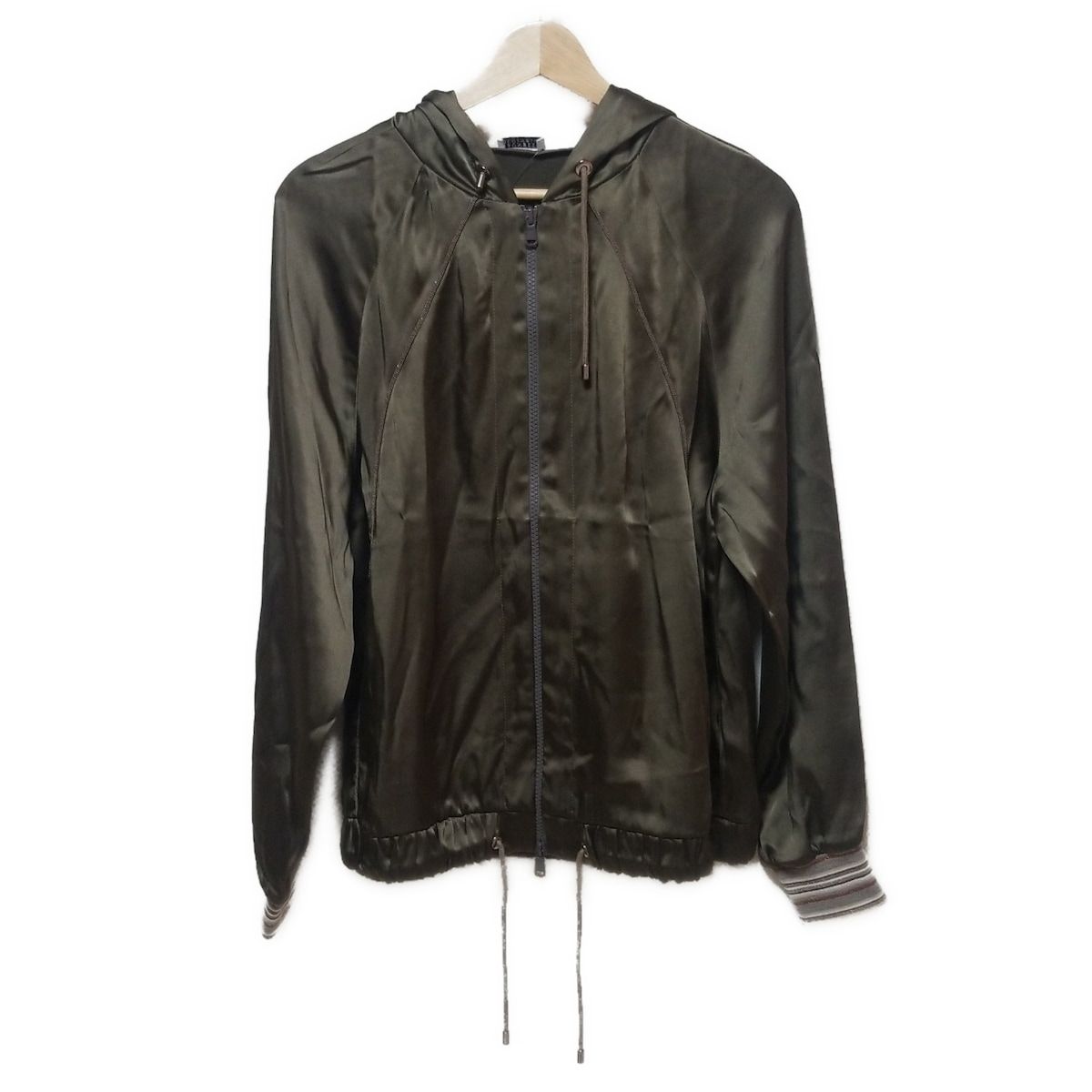 BRUNELLO CUCINELLI ブルネロクチネリ ブルゾン サイズM レディース - カーキ 長袖|フード付き|サテン|ラメ|春|秋