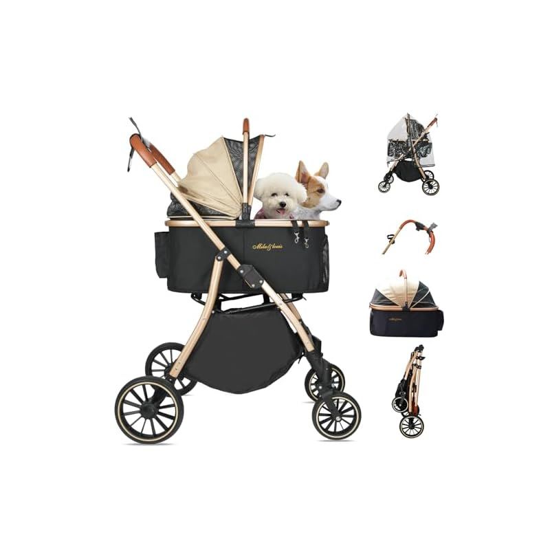 MILA-LOUIS ペットカート分離型 取り外し 軽量ファッション 犬 カート4輪耐摩耗 犬用カート 犬 バギー ワンタッチ折りたたみ ペットバギー 衝撃吸収ユニバーサルホイール後輪片足ブレーキ 犬カート 小型犬用 中型犬 猫用 カップホルダー フッ 1