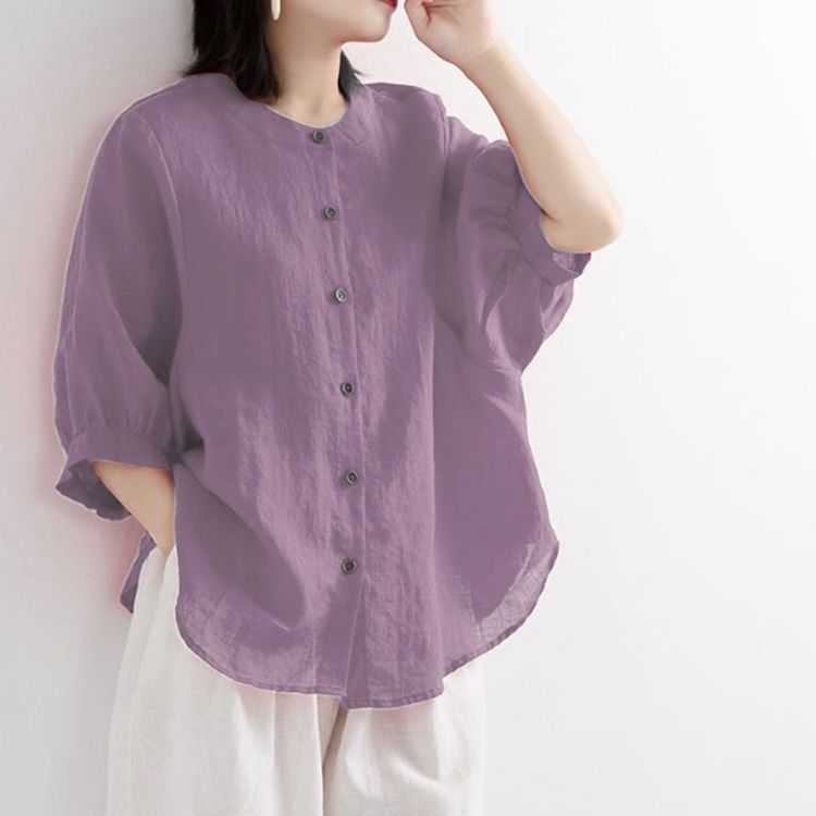 ナチュラル ブラウス 綿 麻 シャツ 薄手 長袖 リネンシャツ 綿麻