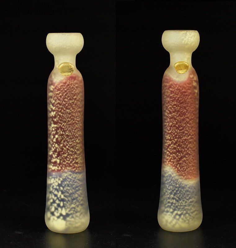 蔵A3319 津軽びいどろ 大川薫 作 玻璃 花瓶 花入 共箱 WWW_IBETON_RU