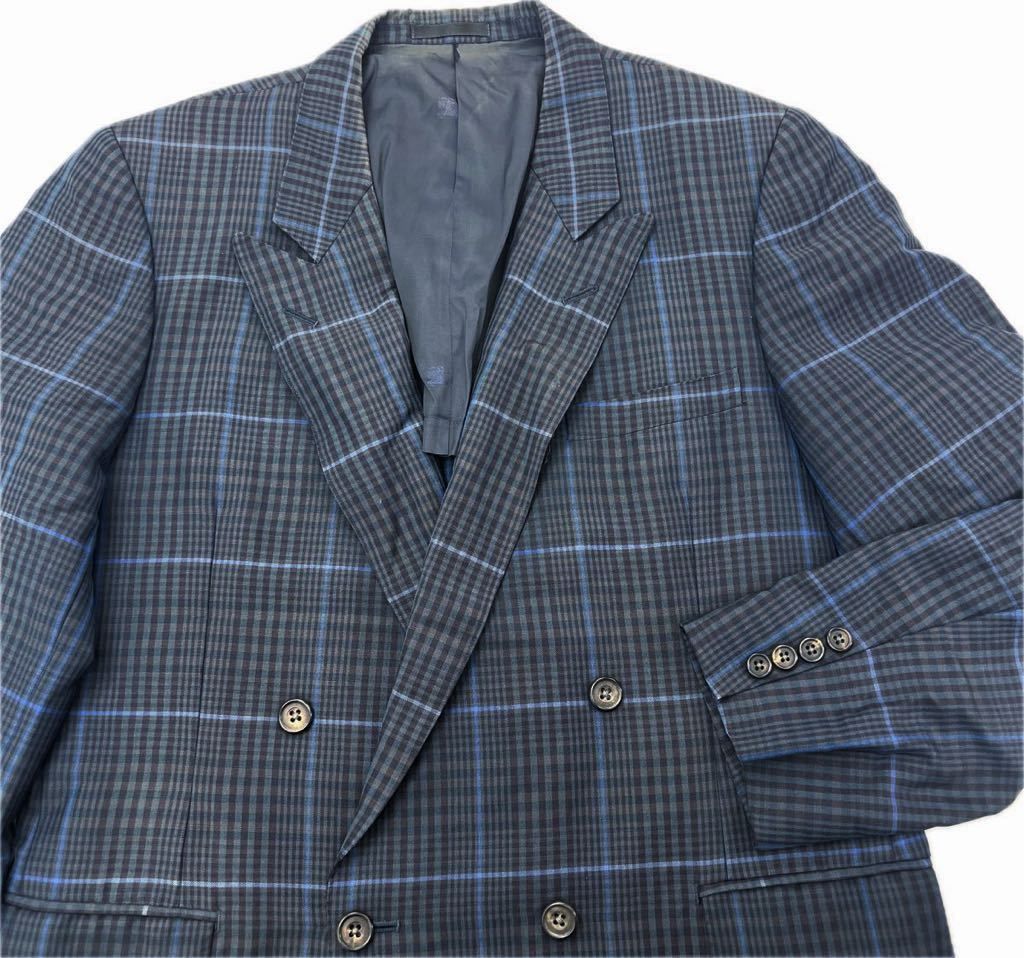 Burberrys  ネイビー チェック ダブル テーラードジャケット ウール ジャケット ML相当 紳士 古着 ヴィンテージ バーバリーS2760