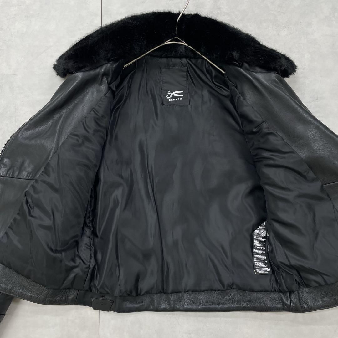 DENHAM デンハム ライダースジャケット ダブル ファー 牛革 レザー 黒