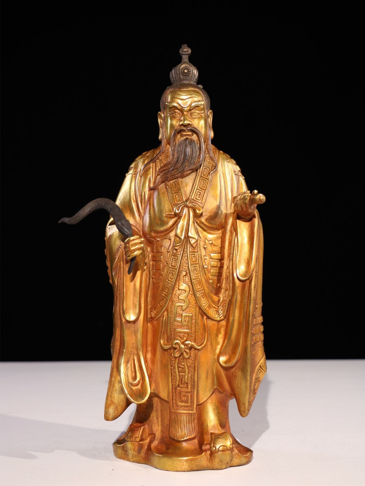旧家蔵出し 銅製 浮彫 鏨刻 塗金 太上老君像 仏像 密宗密教 供養品 古美術品 収集家