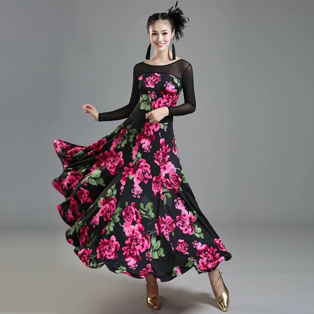 スタンダード練習用ワンピース★花柄デザイン 新品未使用人気の花柄練習着 スタンダードの練習にオススメの
