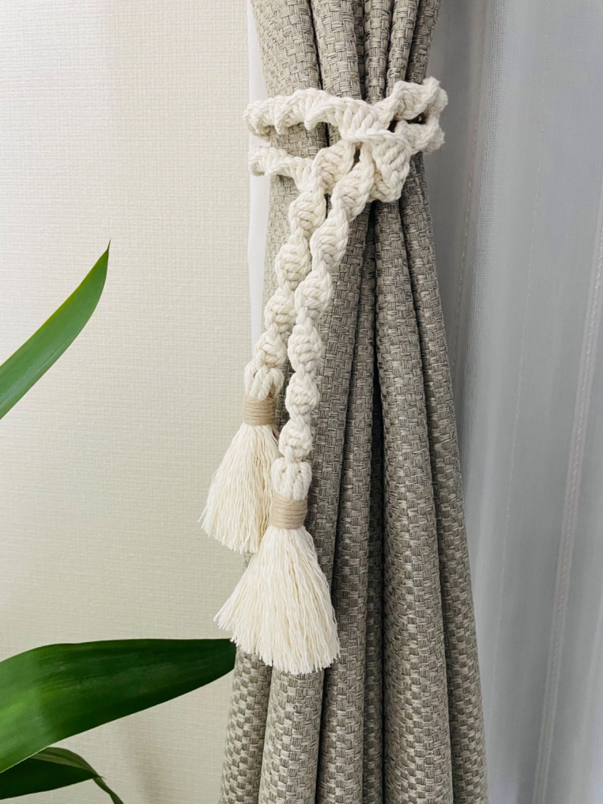 マクラメカーテンタッセル　予約中 ○ラベンダー○【2個セット】マクラメカーテンタッセル カーテン