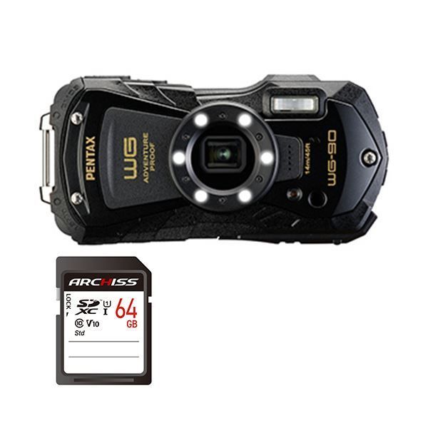 PENTAXデジタルカメラ WG-90 ブラック 64GB SDXCメモリカード 1セット
