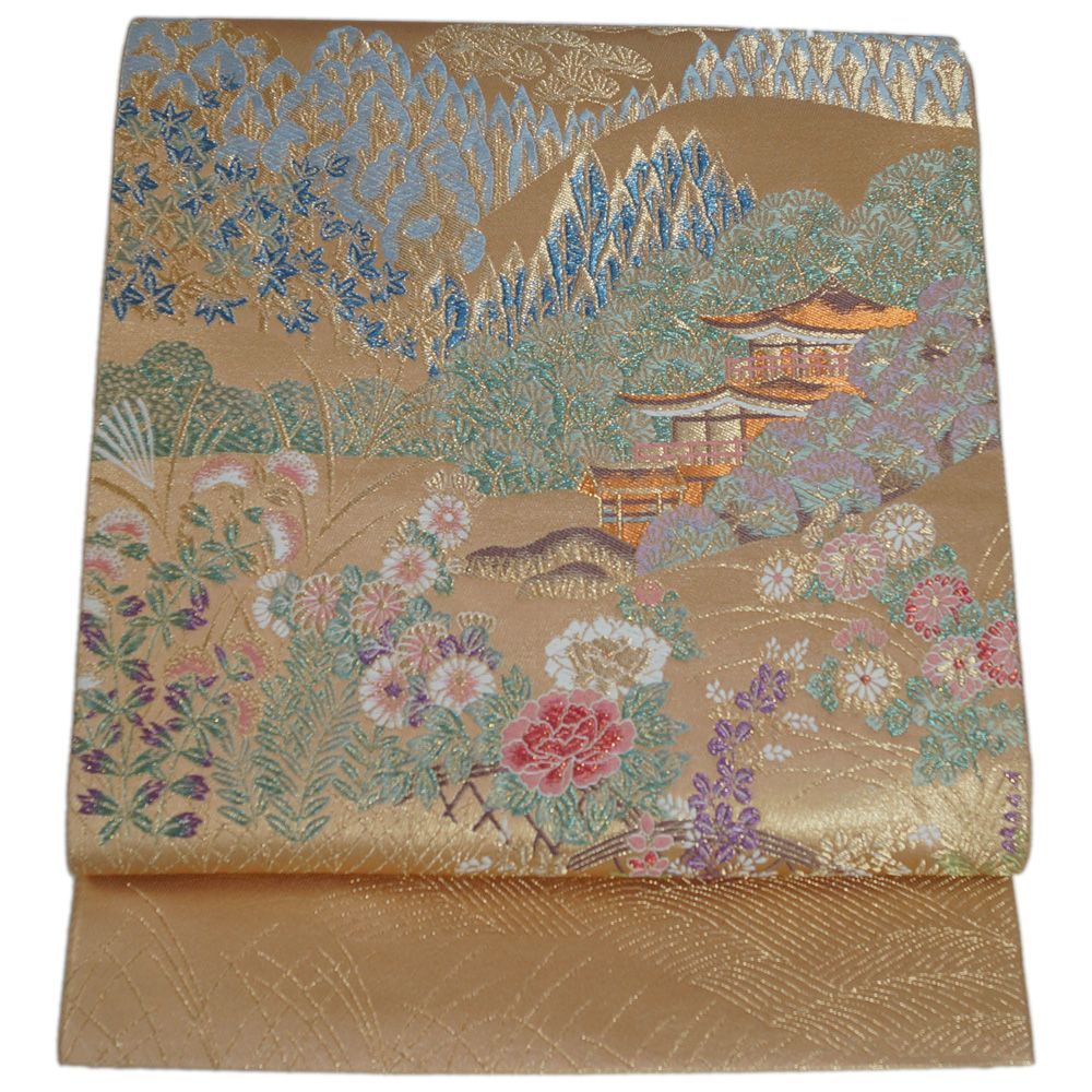 袋帯 未使用品 鹿苑寺金閣模様 六通柄 金糸 フォーマル 帯