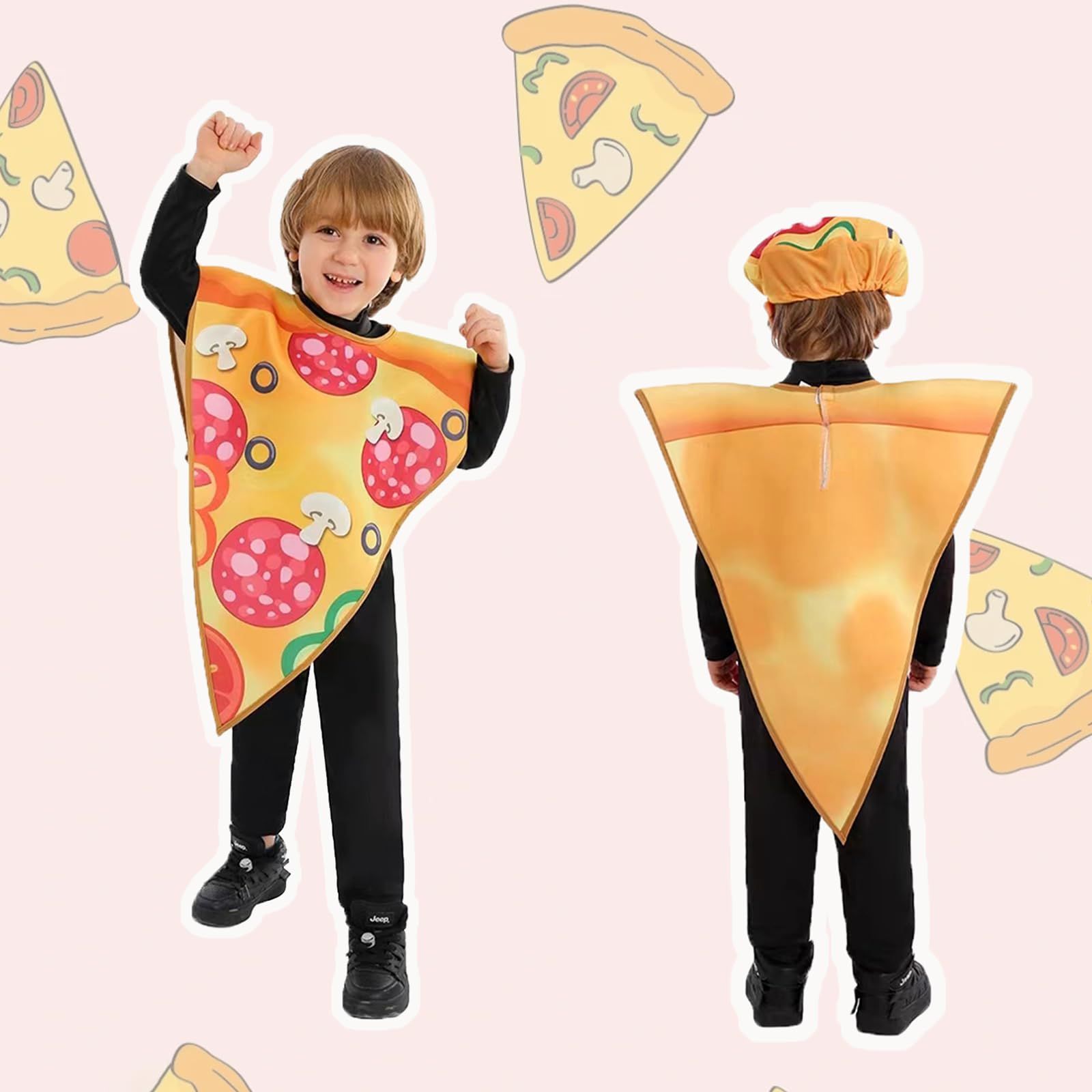 [BETEAM] ハロウィン コスプレ キッズ 面白い 食べ物コスチューム ハロウィン 変装 仮装 子供用 男女兼用 幼稚園 保育園 ピザ コスチューム 帽子付き キッズコスチューム 演劇 舞台