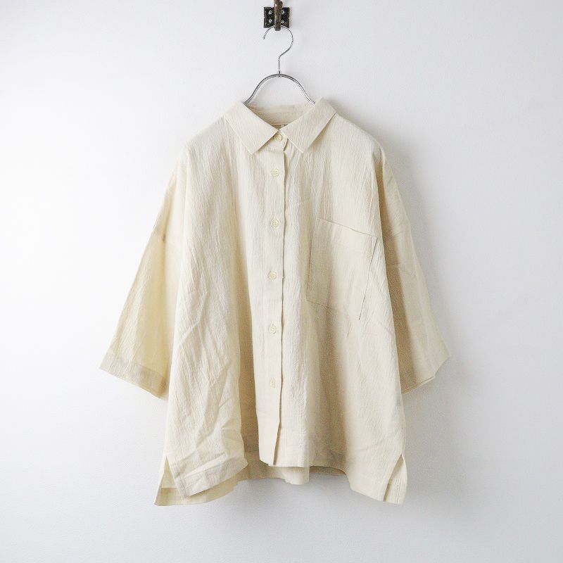 美品 ぷちままん petitemaman コットンシルク ハーフスリーブシャツ M～L/ベージュ 半袖 ワイド ブラウス トップス【2400014125245】 美品 ぷちままん petitemaman コットンシルク ハーフスリーブ