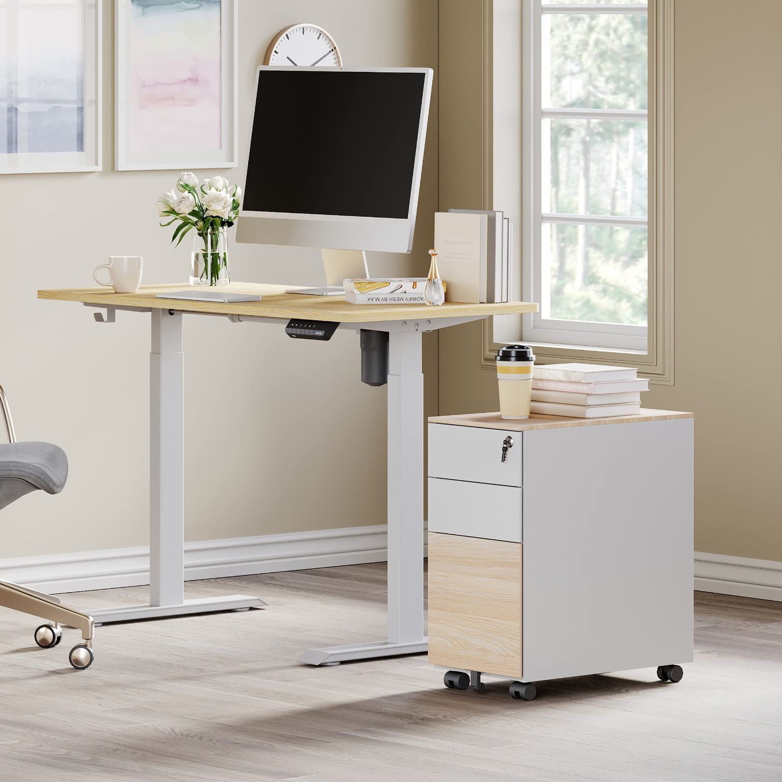 スチール製 オフィスワゴン デスクワゴン サイドワゴンキャビネット 袖机 キャスター付き Fenge 鍵付き 3段オールロック 完成品 大容量 A4対応FC303002WO