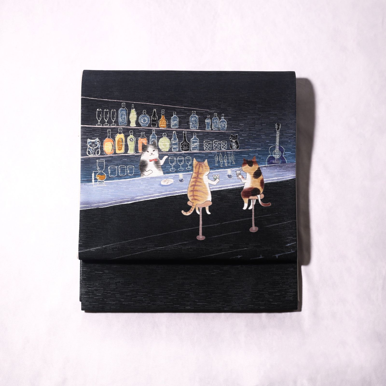 再入荷 .* 新品・未使用 WAKKA 正絹 京袋帯【ねこ酒Bar／ブルー】お 