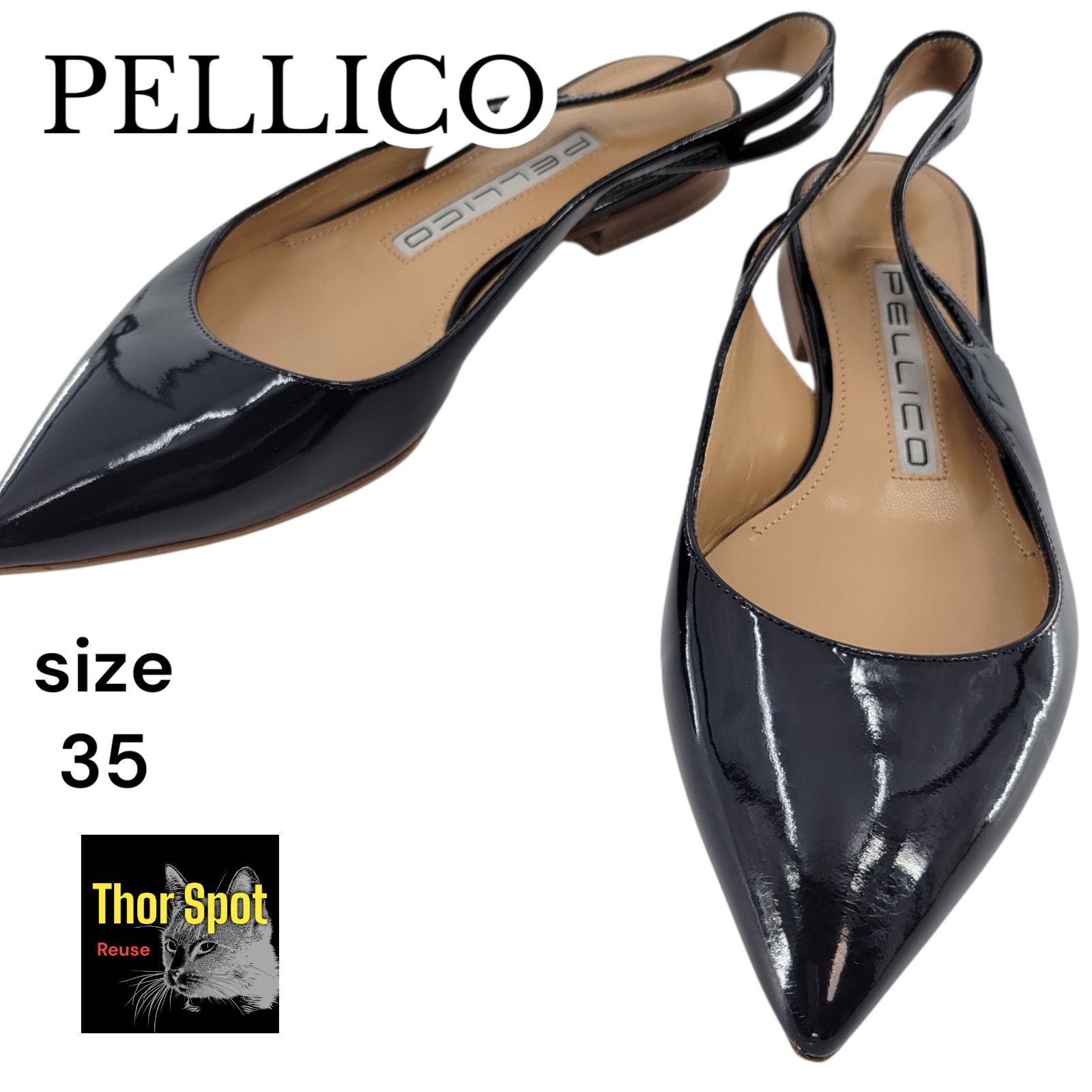 美品】PELLICO ペリーコ フラットパンプス バックストラップ ブラック