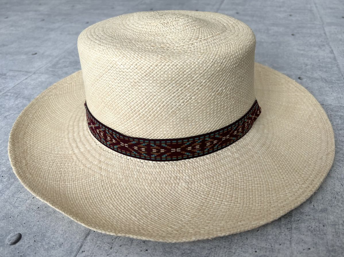 エクアアンディーノ ロングリボン ボーターハット つば広 麦わら帽子 Ecua-Andino hats リボンハット キャノチェ 柳7573
