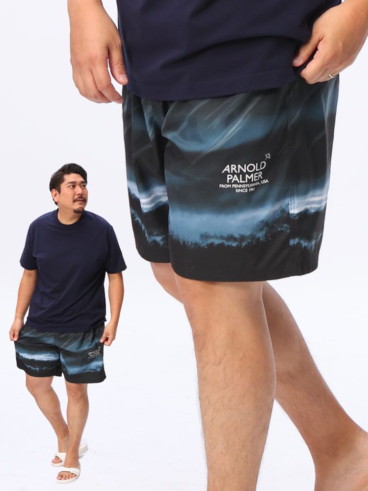 Arnold Palmer アーノルドパーマー 水着 ハーフパンツ 大きいサイズ メンズ 水陸両用 インナーショーツ付き サーフパンツ プール ショートパンツ ブラック