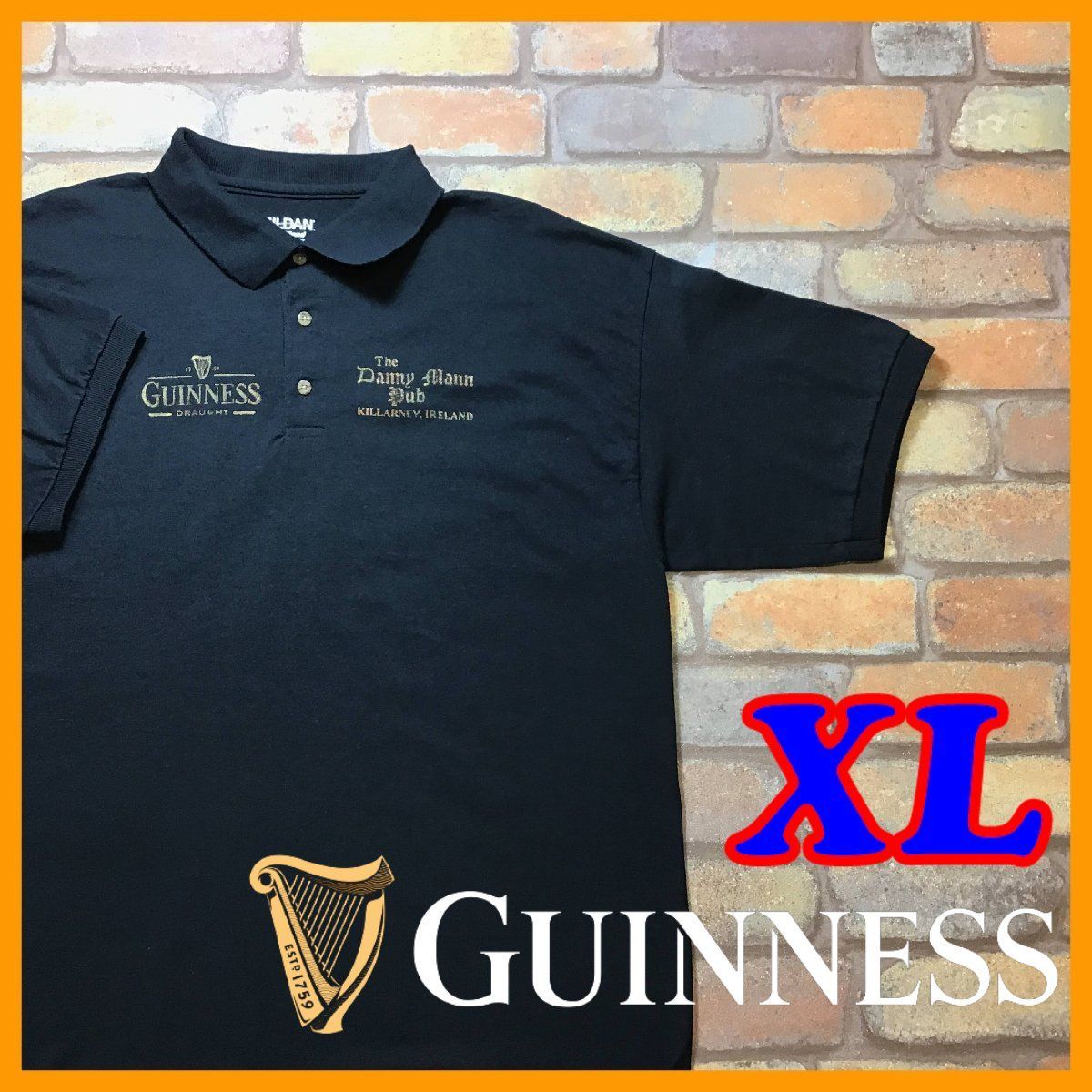 アメリカ ギネスビール 半袖ポロシャツ 企業ロゴ ブラック黒 XL - www