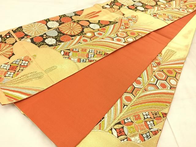 平和屋着物◎六通柄袋帯 唐織 亀甲花文 金糸 正絹 逸品