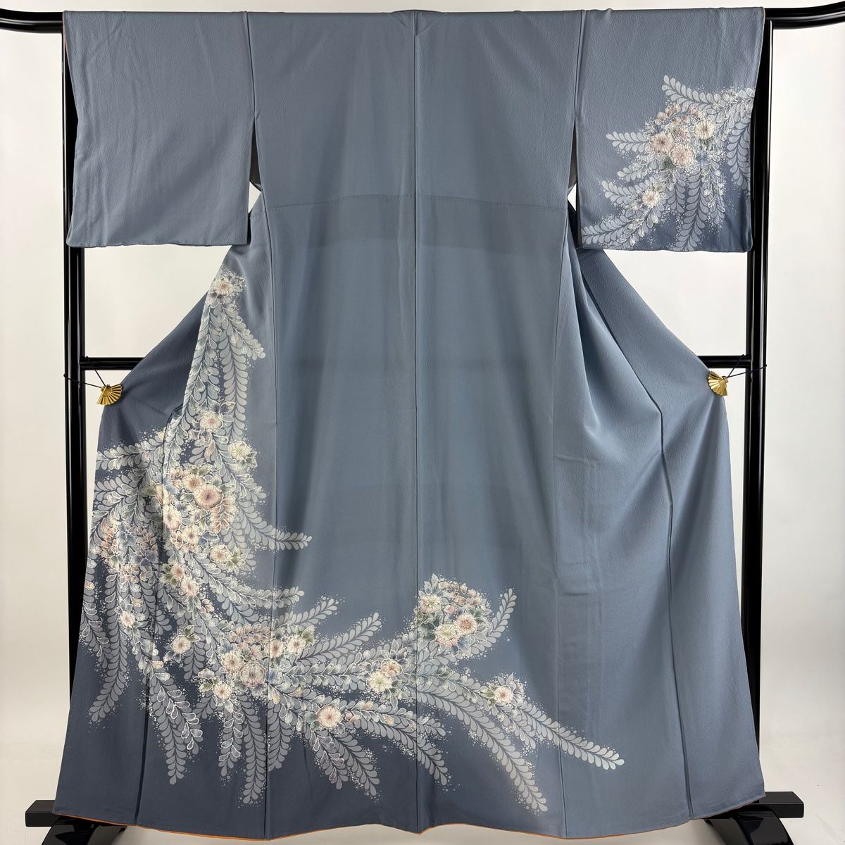 訪問着 身丈161.5cm 裄丈66cm M 袷 辻が花 染め分け ぼかし 青灰色 正絹