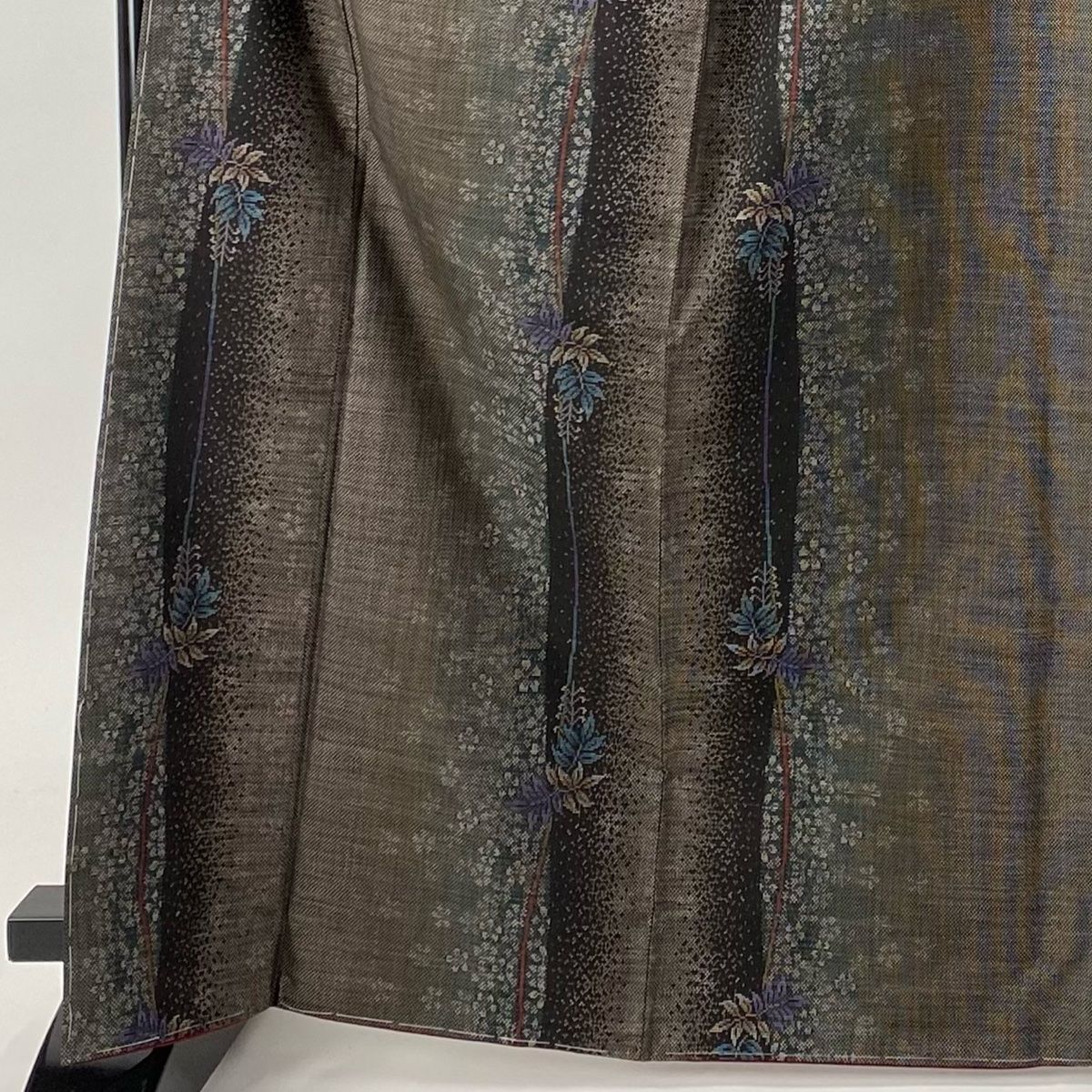 紬 身丈167.5cm 裄丈68cm L 袷 名古屋帯セット 葉柄 藤 焦茶色 正絹 美  
