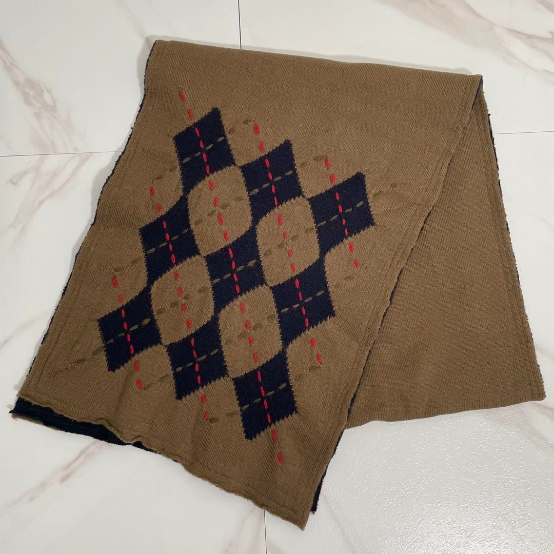 日本製 Japanese Vintage COMME des GARCONS HOMME ギャルソン ウールマフラー アーガイル 刺繍