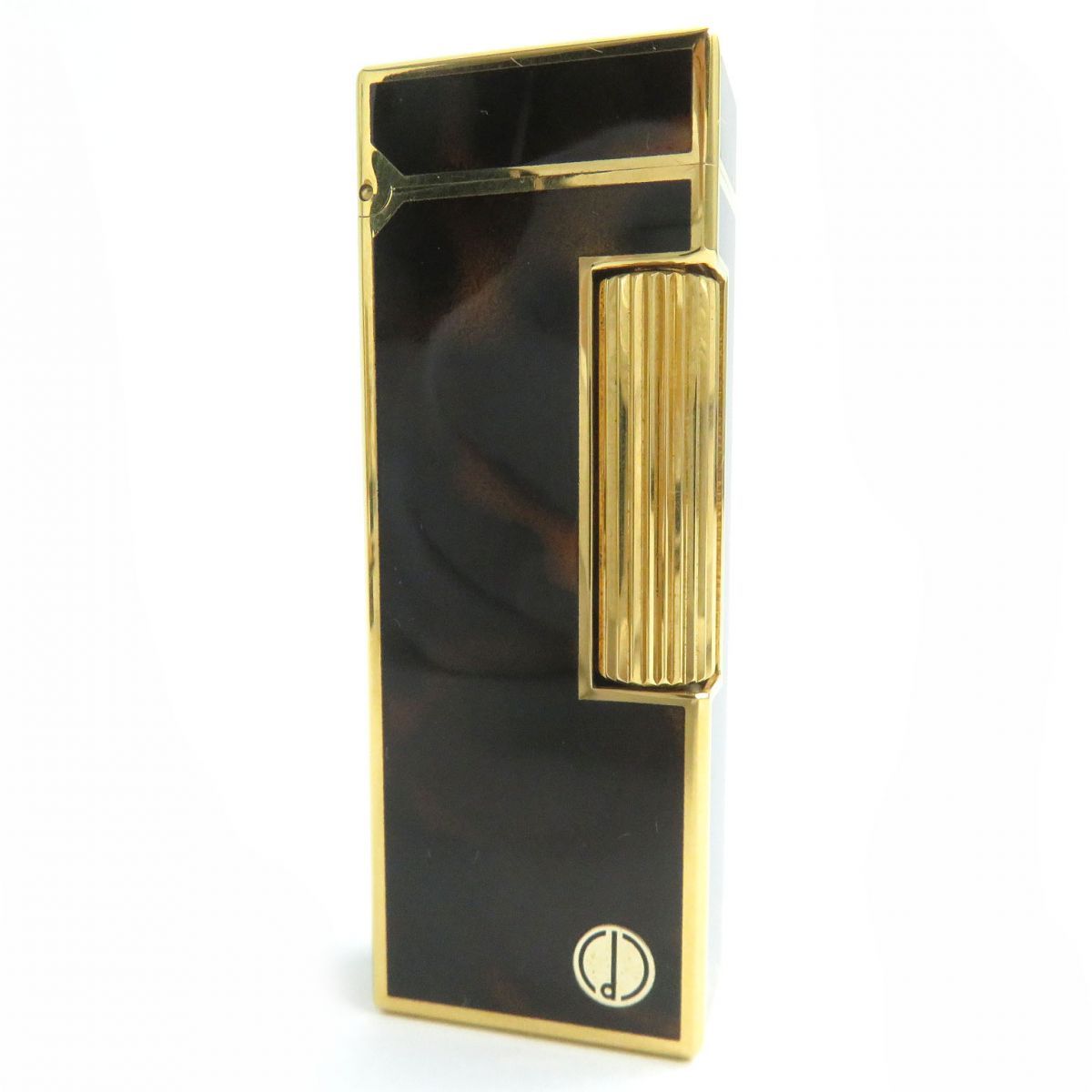 極美品△dunhill ダンヒル ラッカー スクエアフォルム ローラー式 ガスライター ブラウン(マーブル)×ゴールド スイス製 着火確認済◎
