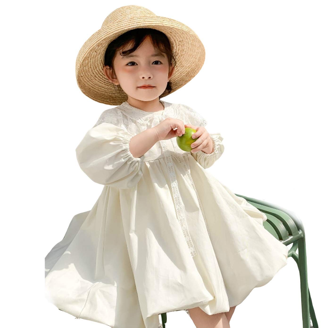 【迅速発送】SLINX ワンピース 女の子 ベビー服 幼児 付け襟 可愛い キッズ お姫様風 ふんわり ギャザー 春夏秋 チュニック お出かけ プレゼント１～6歳 QZ-1