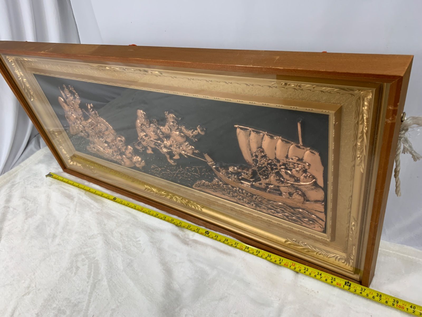 □送料無料□ 松庵 純金純銀鍍金製 黄金七福神 額 43cm×94cm