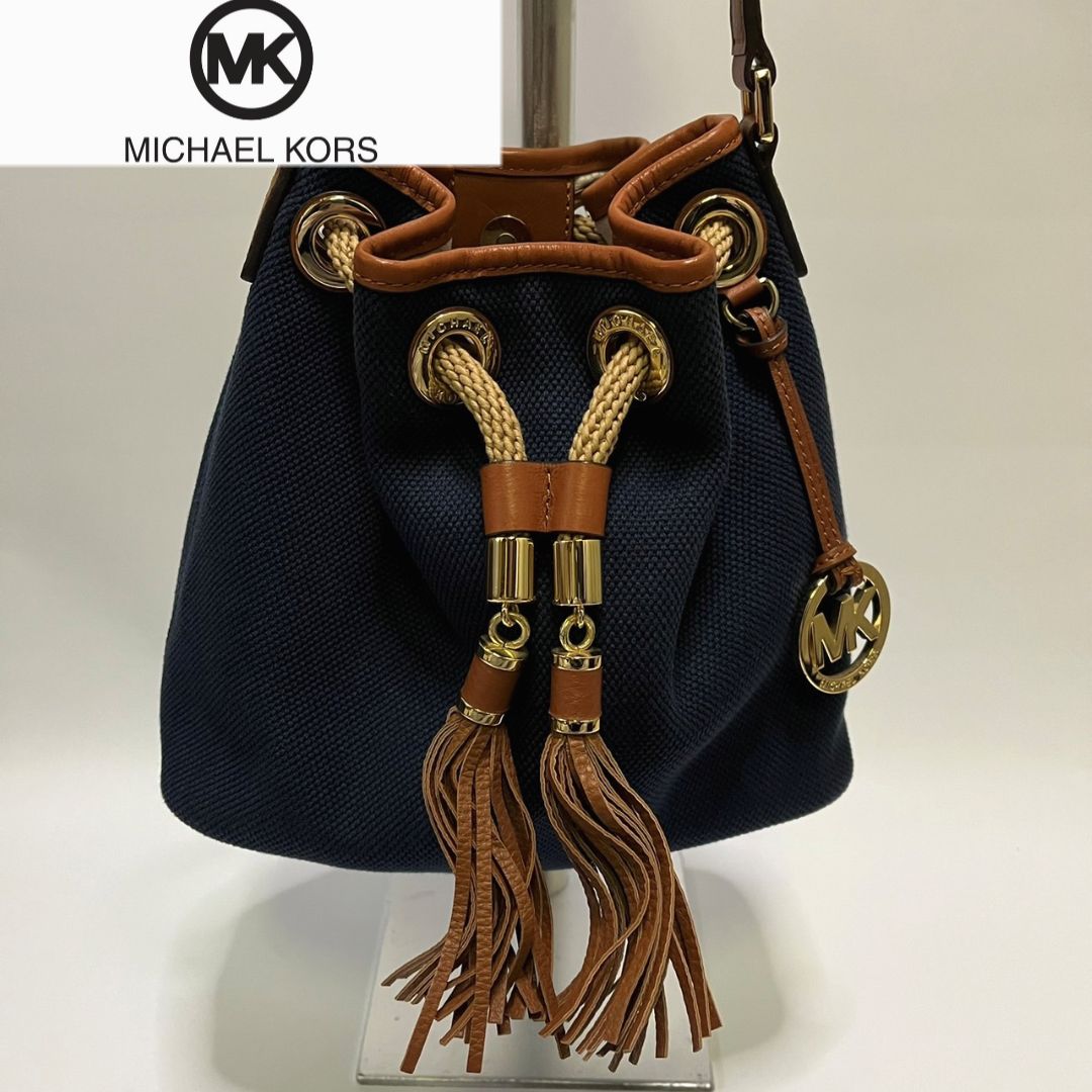 極美品】MichaelKors マイケルコース 巾着ショルダーバッグ ネイビー