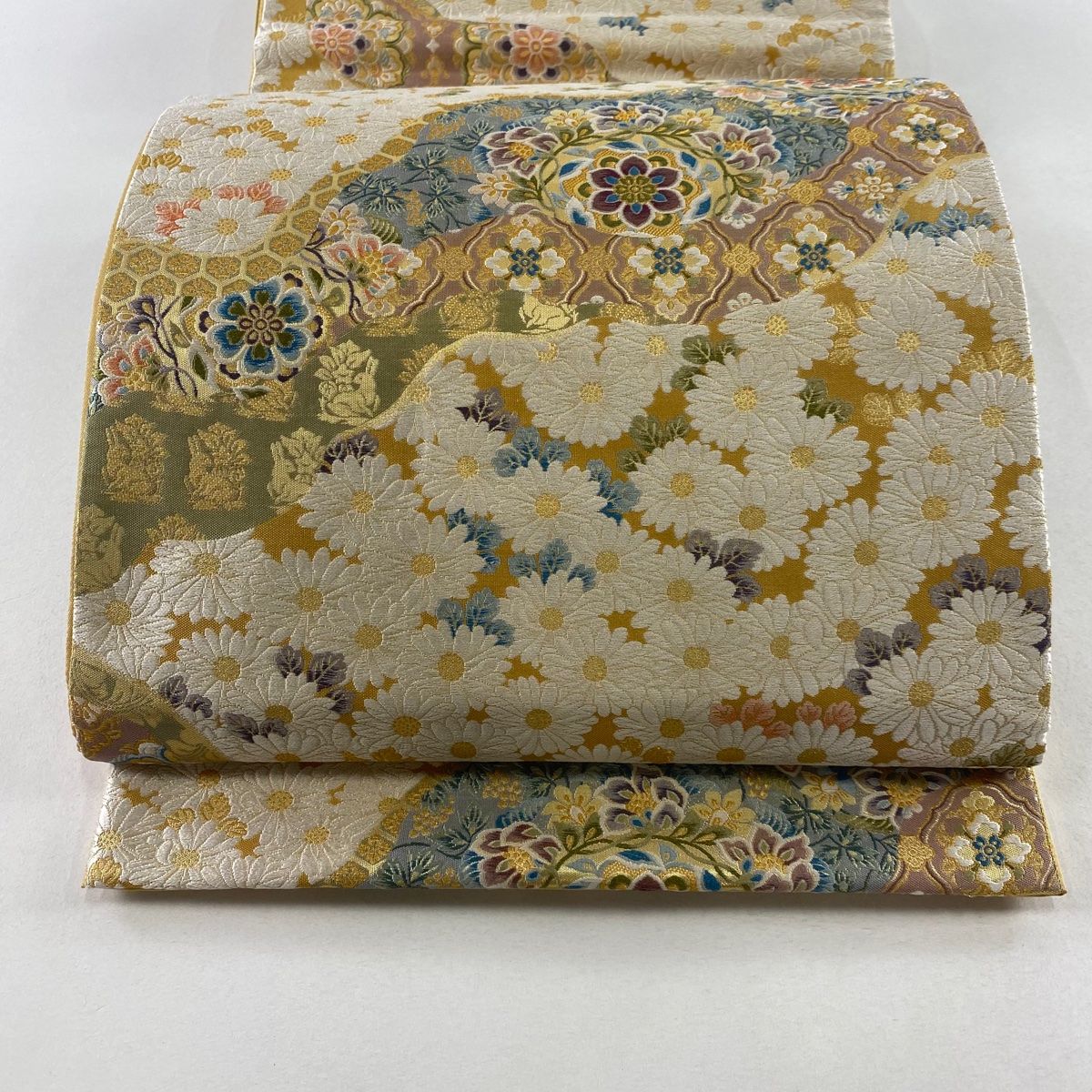 半幅帯 美品 名品 縞 幾何学 山吹茶色 正絹 中古 人気ブランドランキング 半幅帯 美品 名品 縞 幾何学 山吹茶色