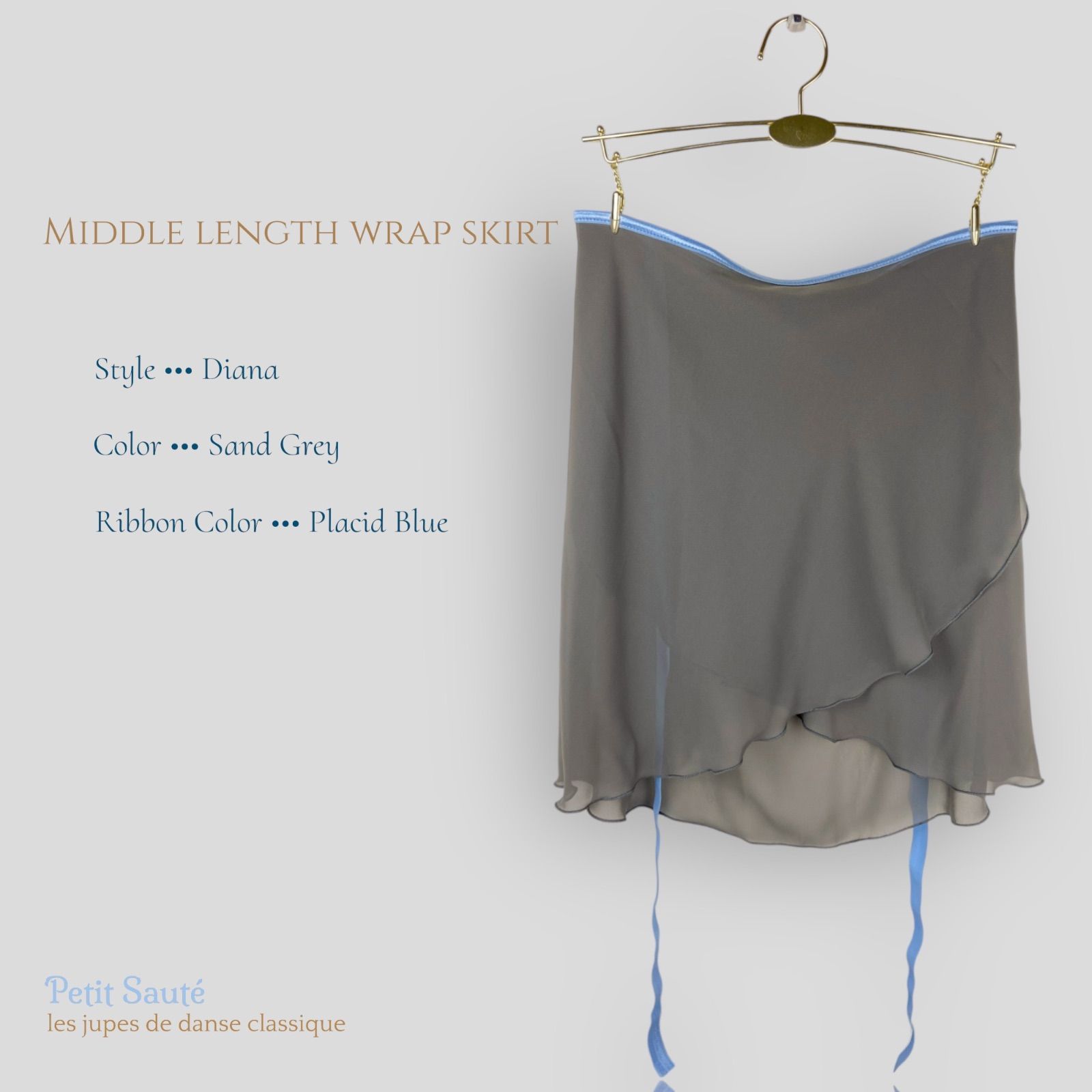 バレエ用シフォンミドル丈巻きスカート Sand Grey × Placid Blue