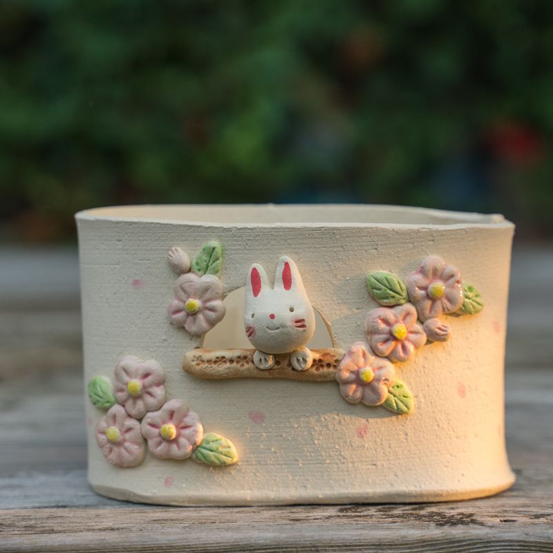 夏限定 日本製 美濃焼 手作り蚊取り線香入れ 桜兎 線香鉢 サクラ