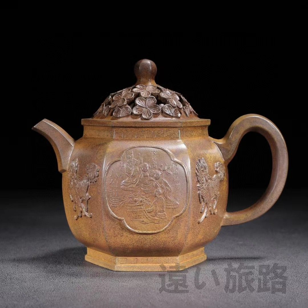 中国古玩 旧時郷下入手・原鉱泥・紫砂手彫・徐飛龍紋・高温窯変・茶壺 酒壺 急? 茶道具