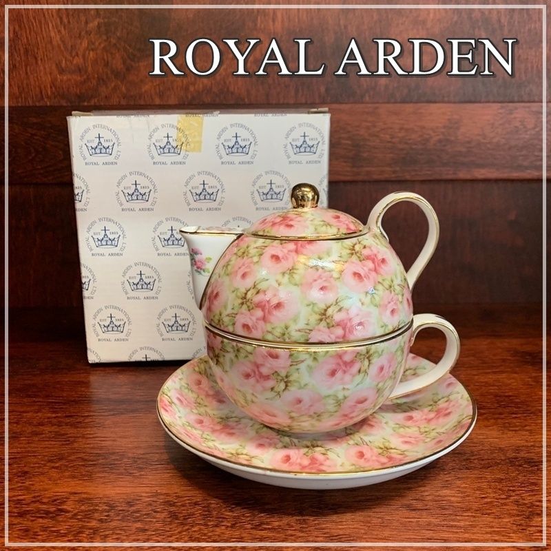 ロイヤルアーデン 薔薇 金彩 ティーフォーワン カップ ソーサー ポット付 ROYAL ALDEN ティーカップセット 箱付き ティーフォーワン ロイヤル