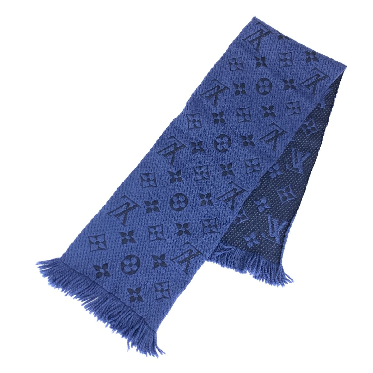 ルイヴィトン エシャルプロゴマニア M70812 ブルー シルクウール マフラー ルイヴィトン エシャルプロゴマニア M70812 ブルー シルクウール
