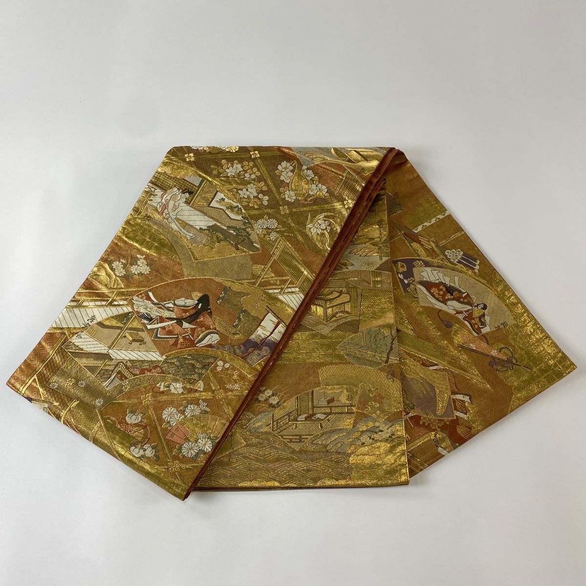 袋帯 秀品 夏帯 荒磯 金銀糸 赤黒 お太鼓柄 正絹｜中古・古着