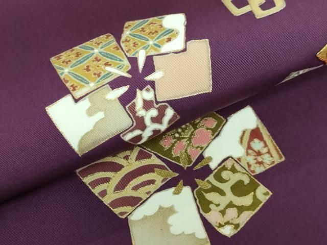 平和屋着物□極上 塩瀬 九寸開き名古屋帯 駒刺繍 色紙花文 金彩 桑の実  