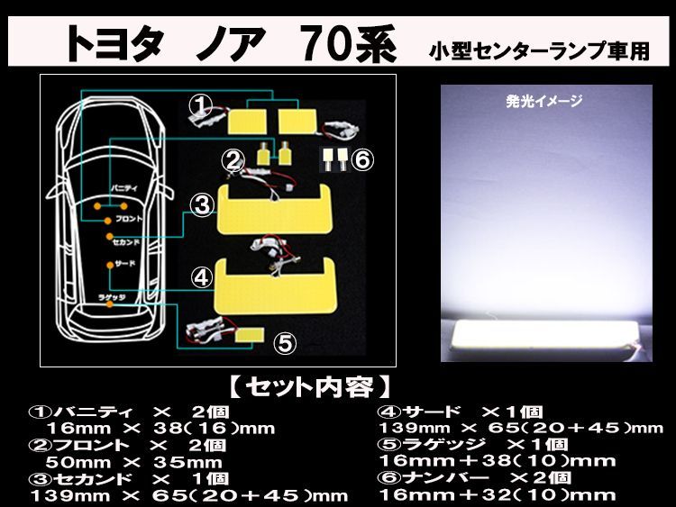 ノア/ヴォクシー 70系 小型センターランプ車用】LEDルーム球セット 9点