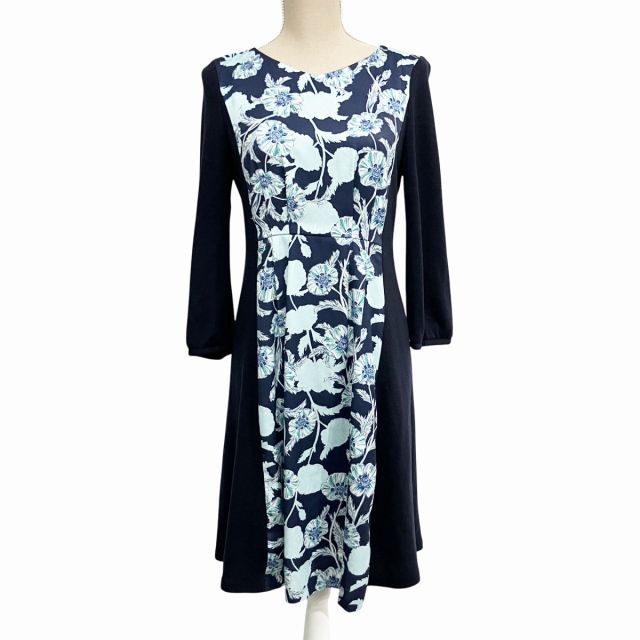 スーナウーナ Sunauna 美品 ワンピース ロング 切替 花柄 紺