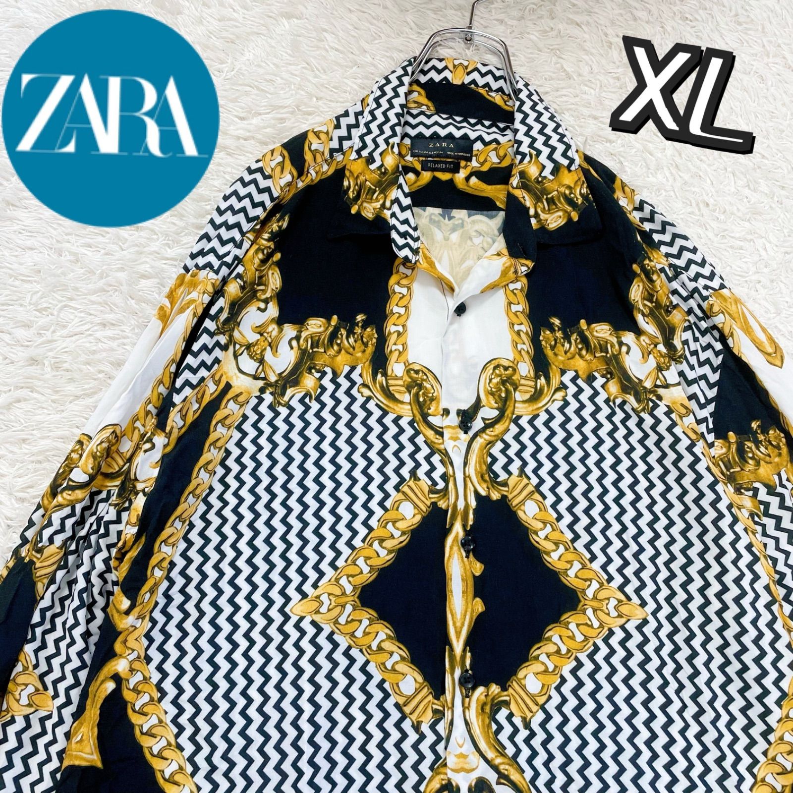 美品 ZARA ザラ 総柄 ポロシャツ バロック調 スカーフ柄 ビッグサイズXL 美品 ZARA ザラ 総柄 ポロシャツ バロック調 スカーフ柄 ビッグ