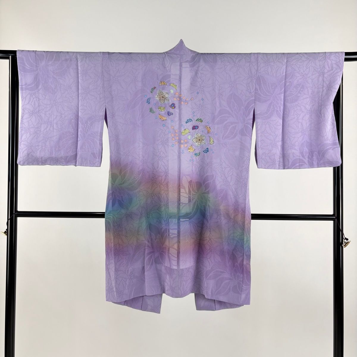 道中着 身丈100.5cm 裄丈64cm M 二代目 久保田一竹 落款 辻が花 ぼかし 薄紫 正絹