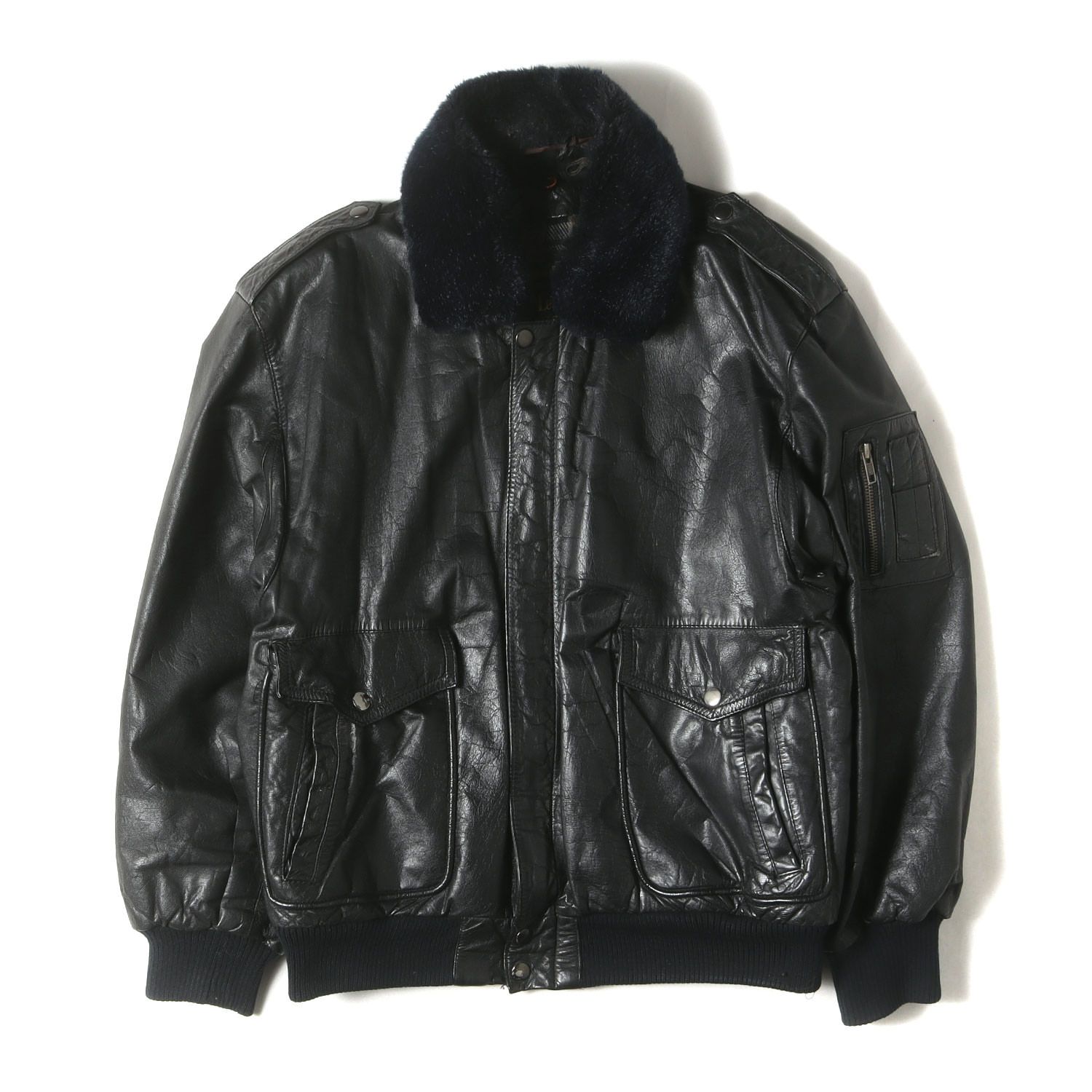 90s - 00s ヴィンテージ古着 | 雰囲気抜群 | 90s G-1タイプ 裏地チェック カウレザー ジャケット | ブラック 黒 サイズ L程度 | 90年代 | アウター ブルゾン メンズ