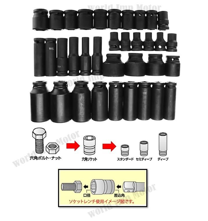 インパクト ソケット セット 35個 六角 1|2 12.7mm ディープ ビット ショート 収納 ボックス ケース 付き HRDEVELOPMENT_JP