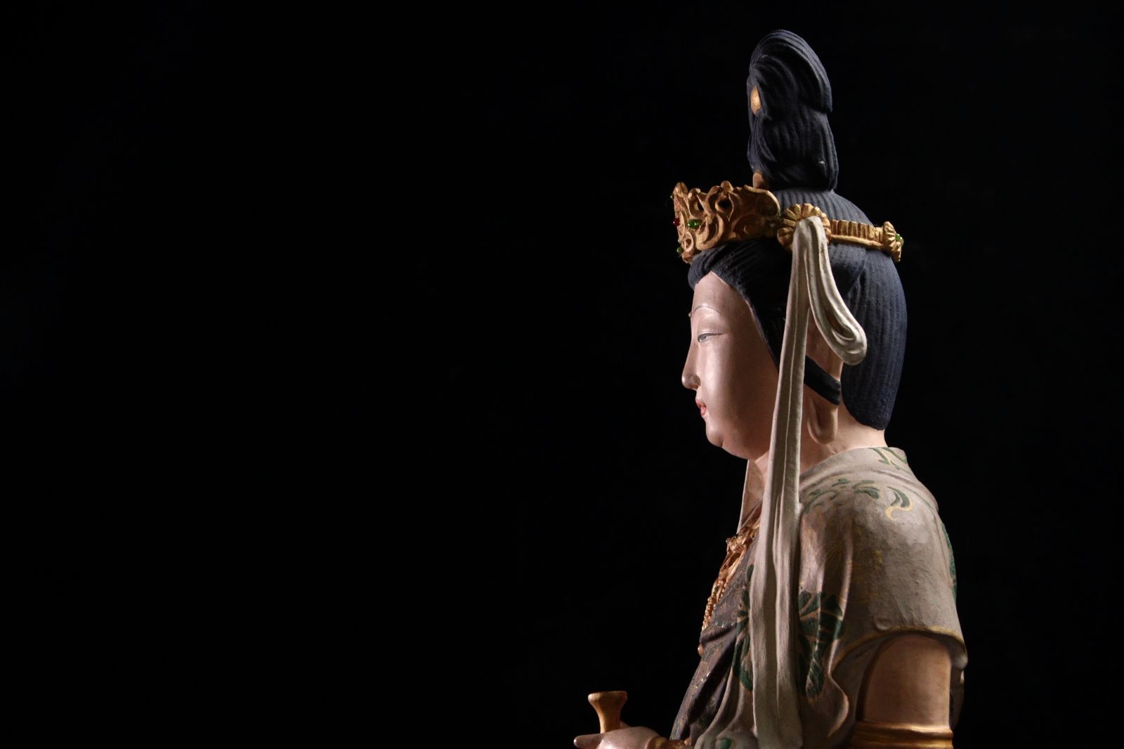 仏教美術 木彫彩色 楊柳観音菩薩立像 40cm 仏像唐物骨董 楾 R234