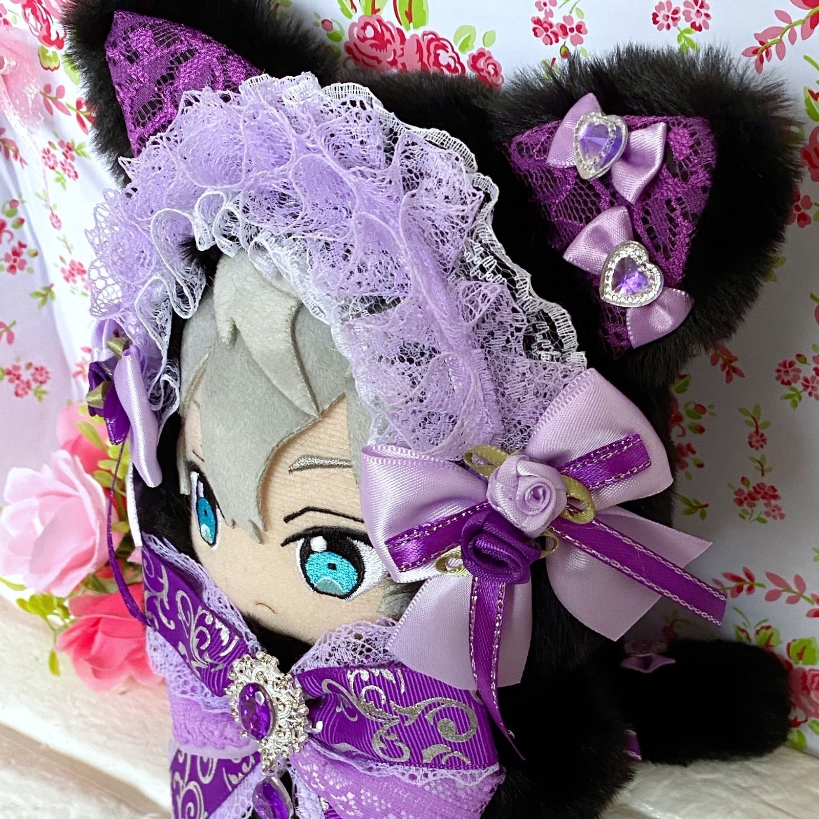 あんすた 着ぐるみ ぬい服 パープルねこ 黒\u0026紫リボン