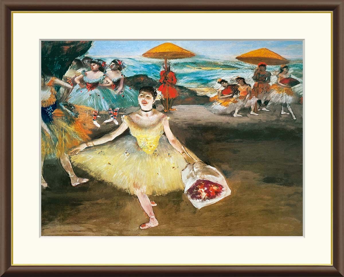 10年保証 名画 油絵 花束を持ち挨拶する踊り子 エドガー・ドガ 手彩仕上 高精細巧芸画/インテリア 額入り 額装込 アート リビング プレゼント アートフレーム 飾る グッズ ギフト おしゃれ 壁掛け 絵 F6(52x42cm)