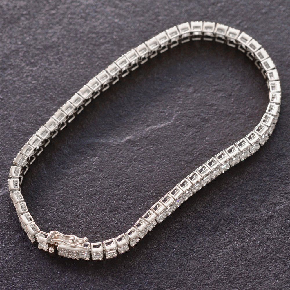 ブレスレット メンズ 18金 K18WG バゲットカット ダイヤモンド 7