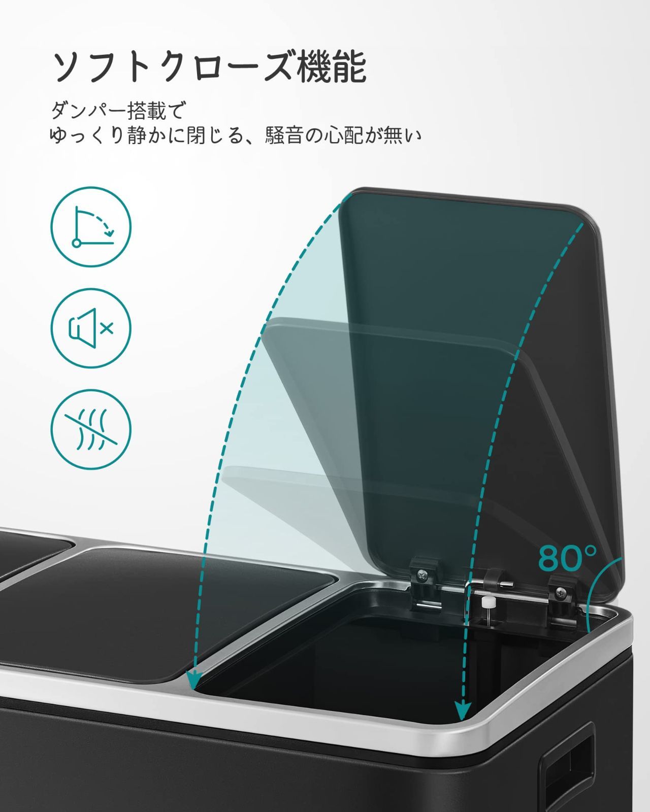 LTB54BK 蓋付き ベランダ キチン 室内 横型 おしゃれ 音無し 密閉 ワイド ステンレス インナーバケット三つ 3×18L 3分別 ペダル式  ダストボックス ゴミ箱 SONGMICS - メルカリ