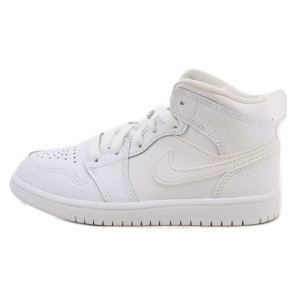 新品NIKE (ナイキ) PS Air Jordan 1 Mid Triple White エアジョーダン1 ミッド トリプルホワイト ミッドカットスニーカー キッズ 640734-130 ホワイト US12.5C/18.5cm 子供用 ファスナーブーツ