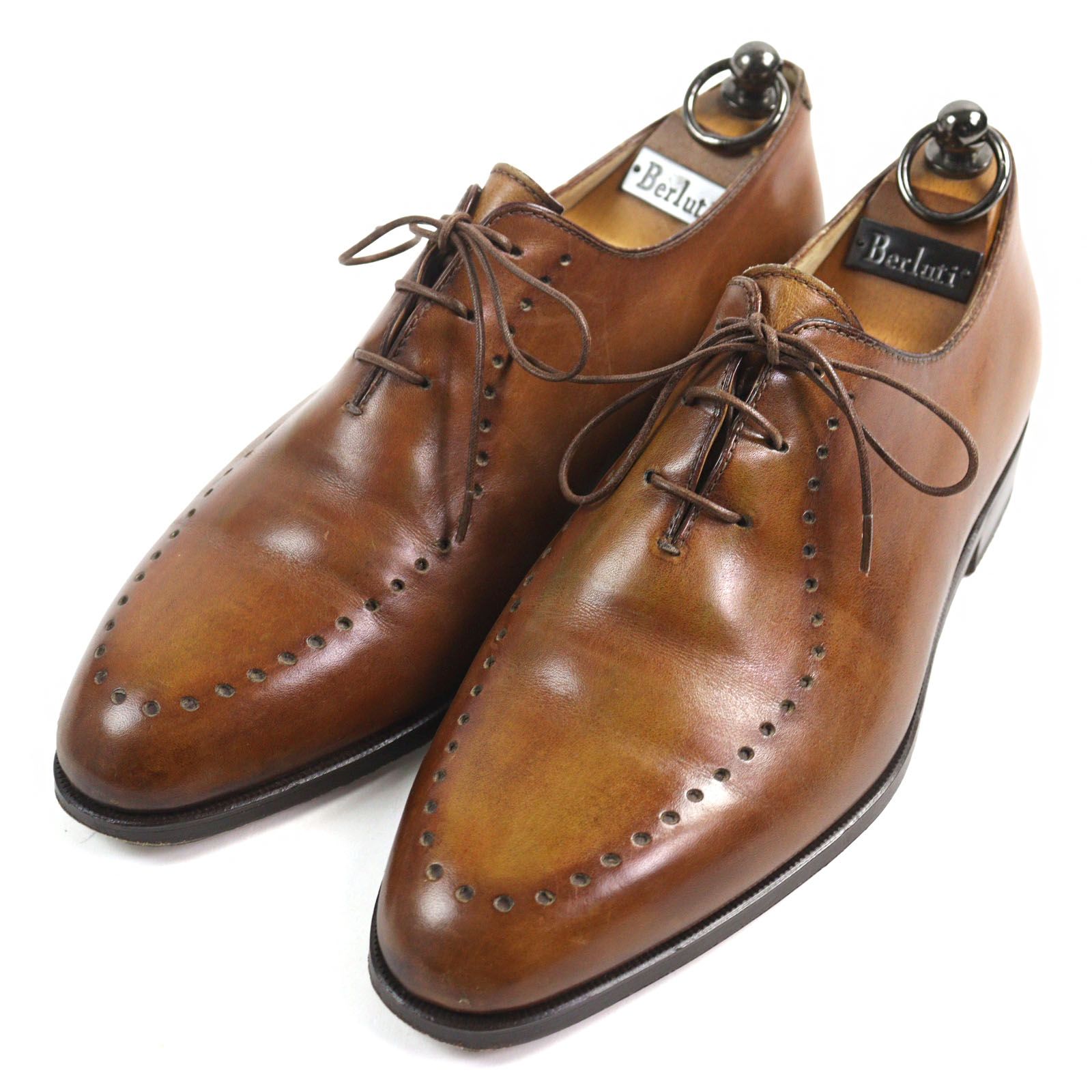 ドンドン見直し ○Berluti ベルルッティ タトゥーコレクション パンチング ホールカット パティーヌ 純正シューツリー付き レザーシューズ ブラウン系 7 箱 保存袋付き メンズ