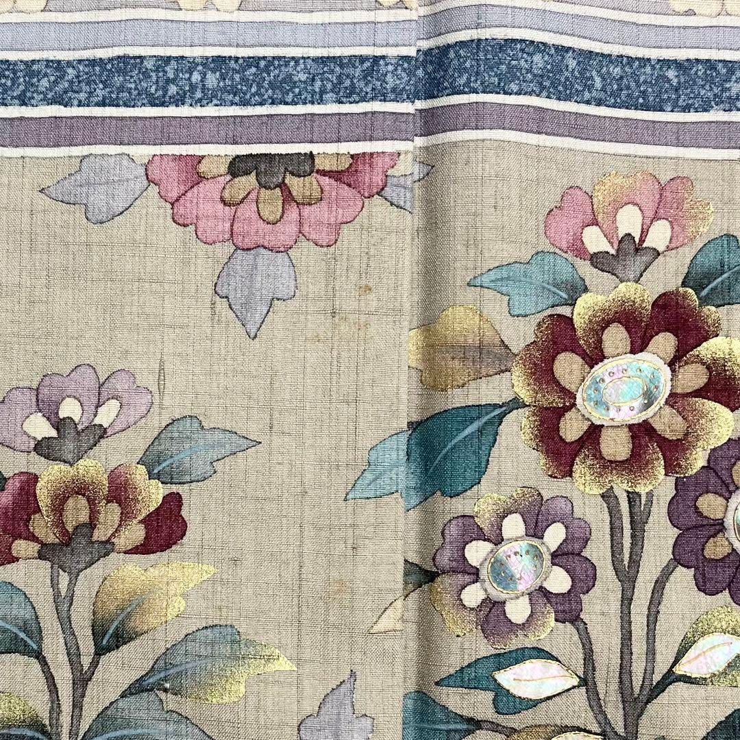 訪問着 作家物 螺鈿 叩き染 花模様 紬 沈香茶色 トールサイズ K 訪問着 作家物 螺鈿 叩き染 花模様 紬 沈香茶色 トールサイズ K