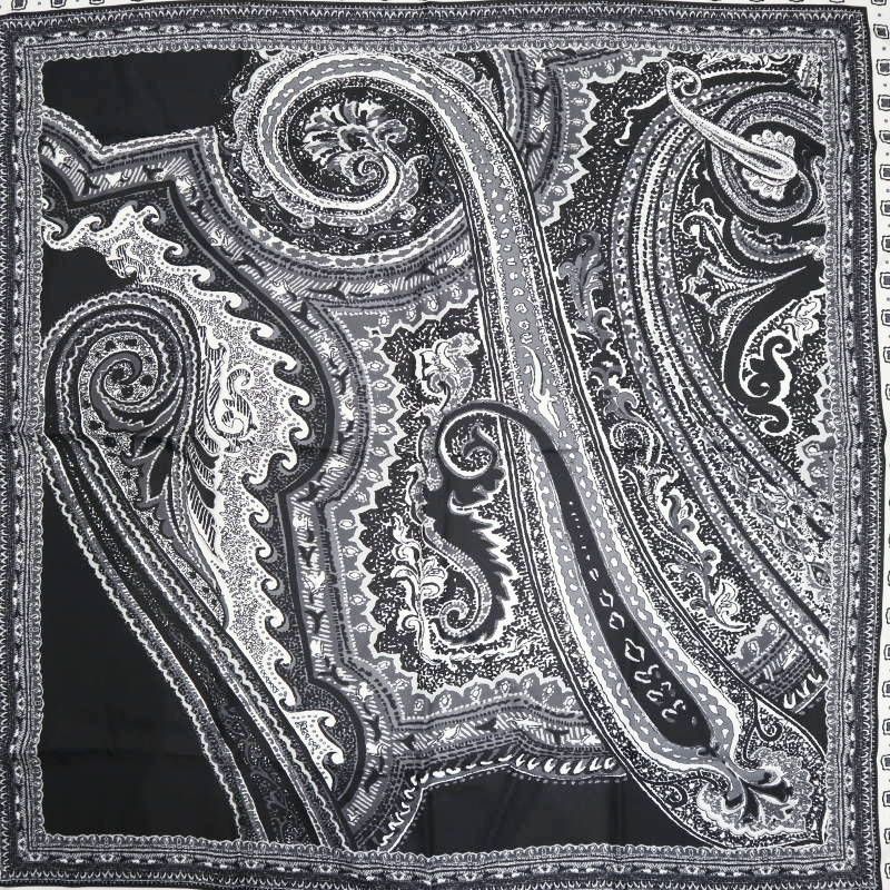 ETRO エトロ ペイズリー柄 シルク 大判スカーフ ブラック/グレー  